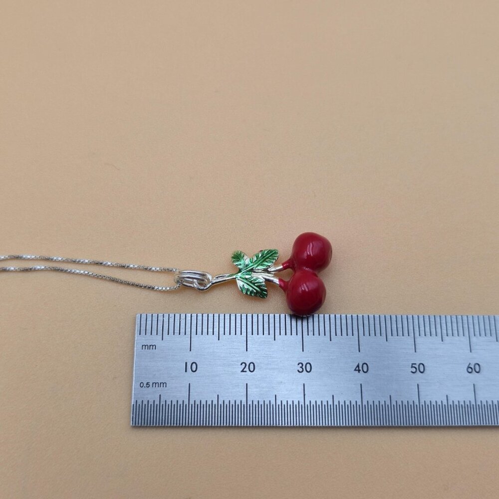 18 Inch Sterling Silver Double Cherry Pendant Necklace A5506 - Picture 5 of 6